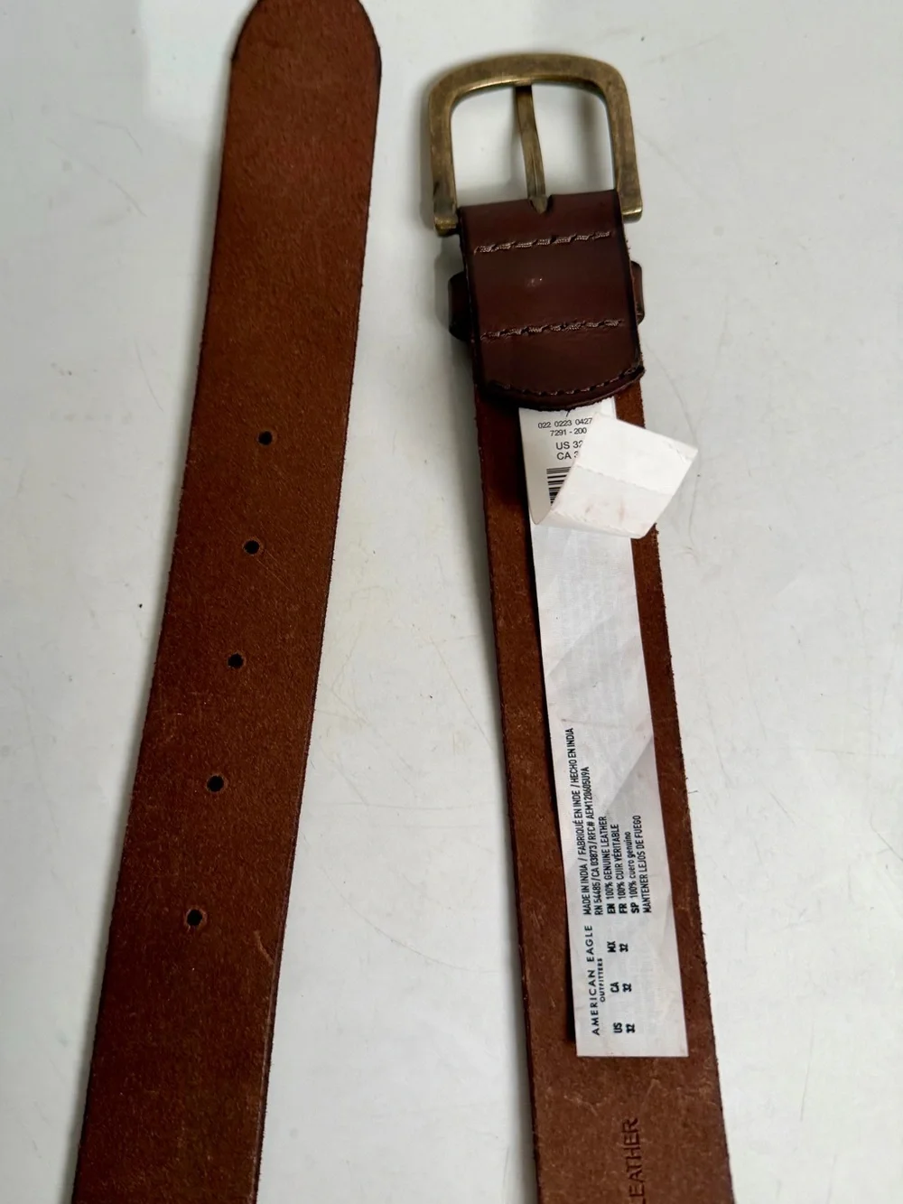 Vintage NEW Y2K AE American Eagle Leather Belt Men's 32 Embroidered Logo Brown